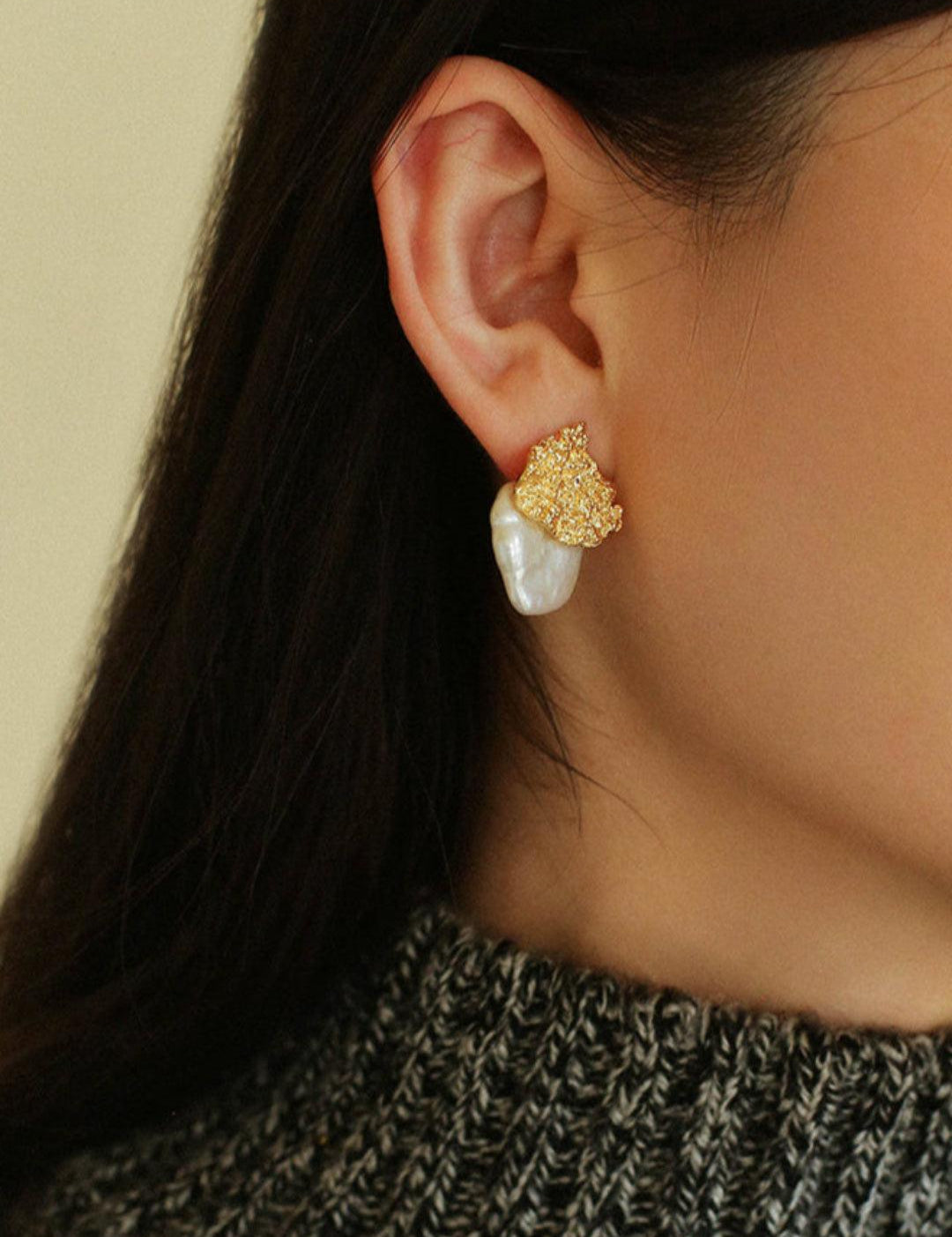 Foil Petals Baroque Stud Earrings - Gembea Jewelry