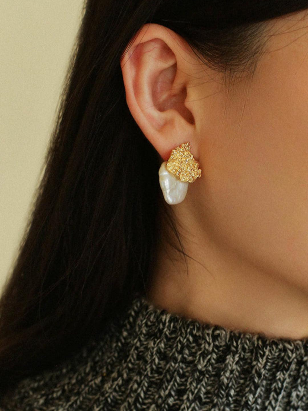 Foil Petals Baroque Stud Earrings - Gembea Jewelry