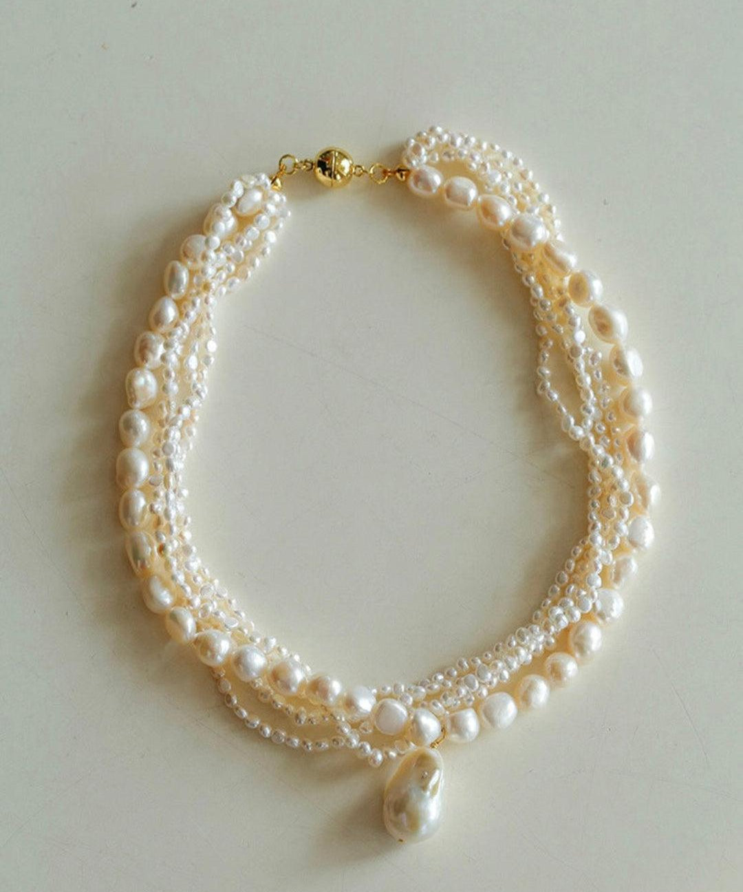 French Style Natural Pearl Baroque Multilayer Necklace - Gembea Jewelry
