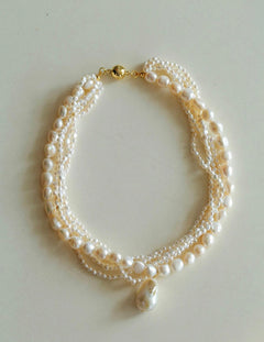 French Style Natural Pearl Baroque Multilayer Necklace - Gembea Jewelry