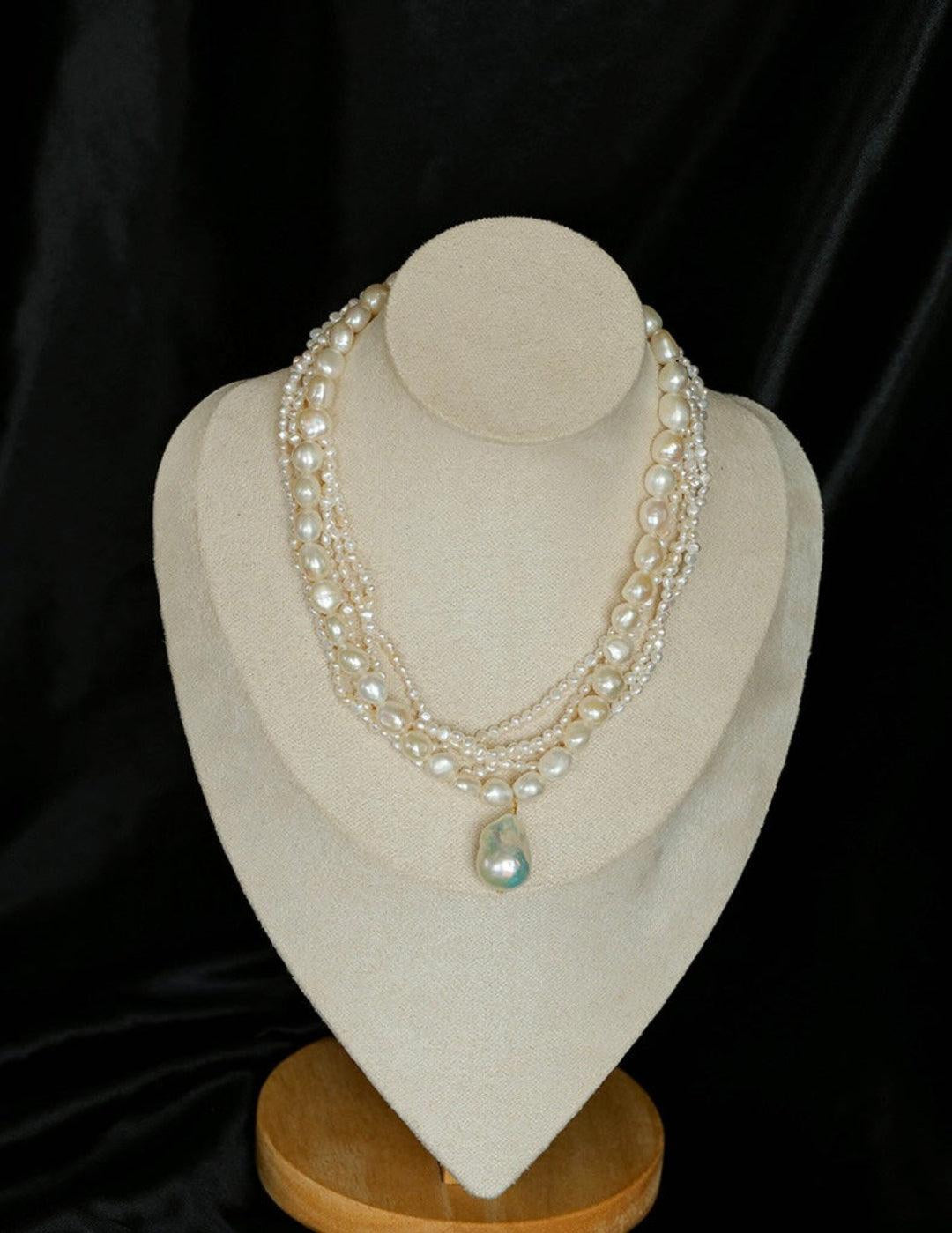 French Style Natural Pearl Baroque Multilayer Necklace - Gembea Jewelry