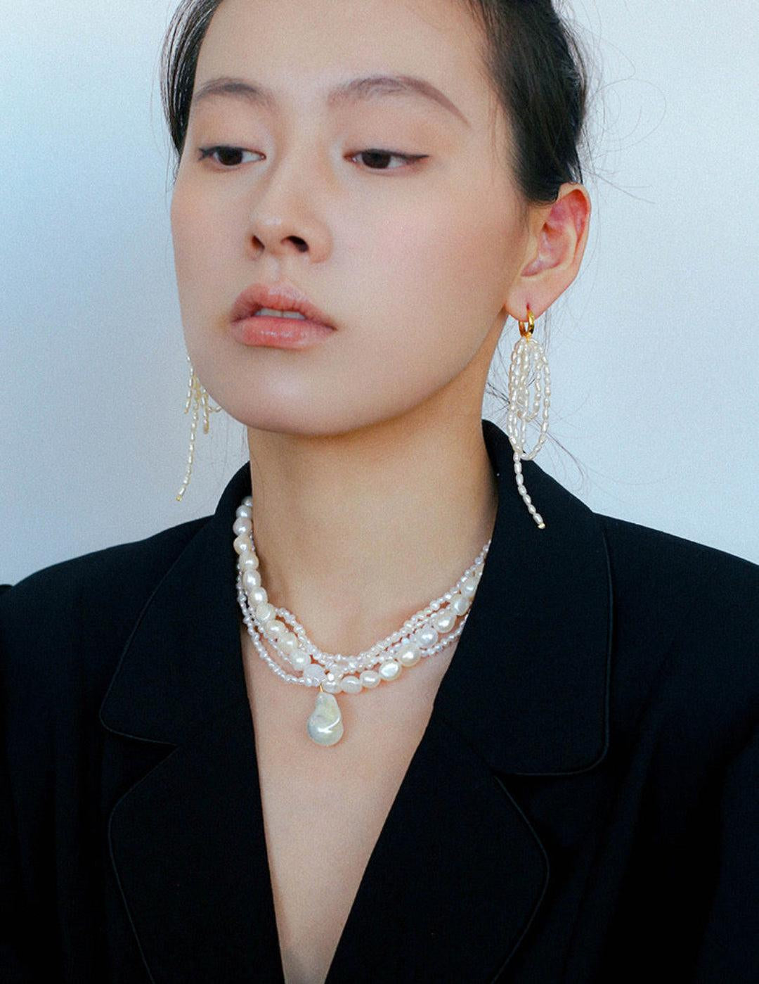 French Style Natural Pearl Baroque Multilayer Necklace - Gembea Jewelry