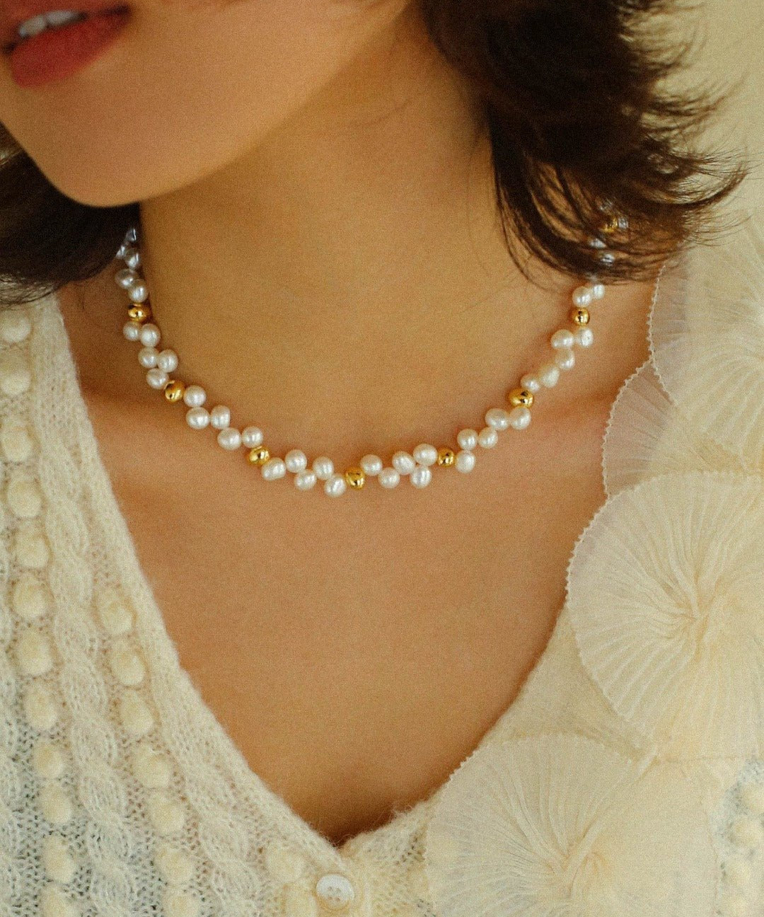 French Wheat Elegance Pearl Necklace gembea jewelry