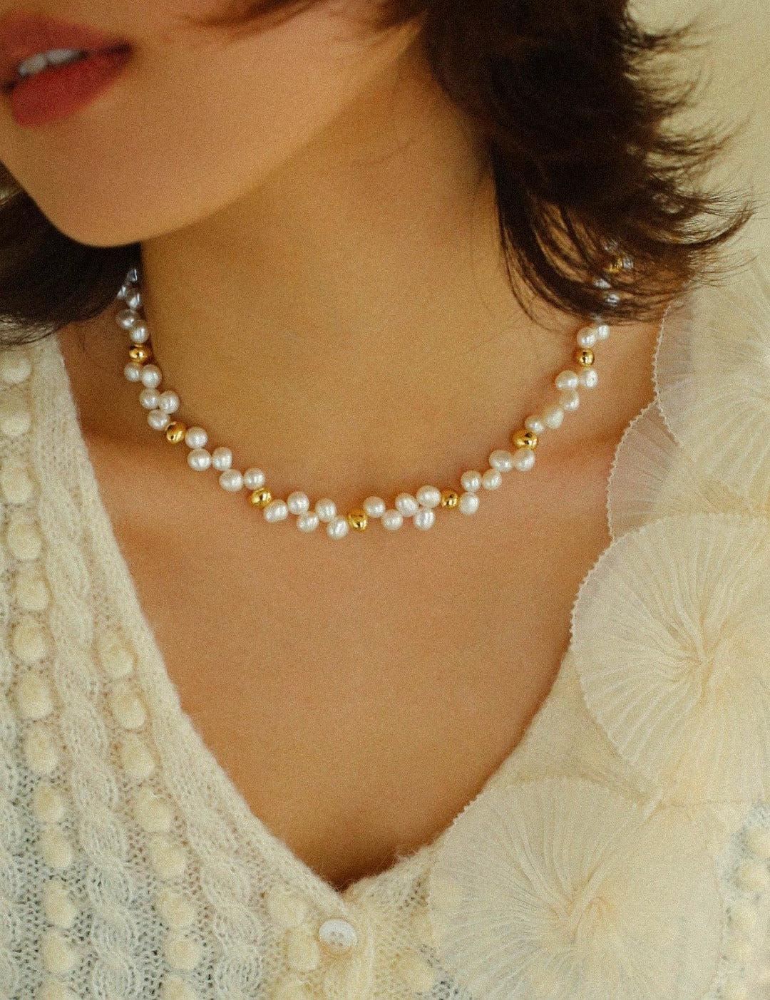 French Wheat Elegance Pearl Necklace gembea jewelry