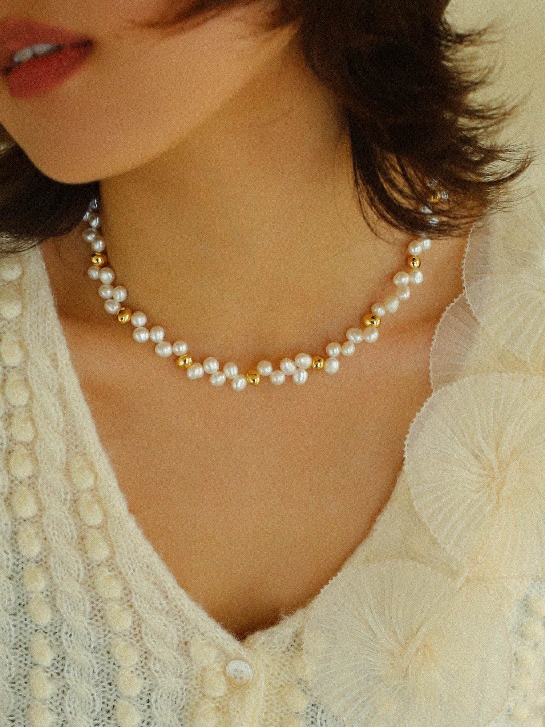 French Wheat Elegance Pearl Necklace gembea jewelry