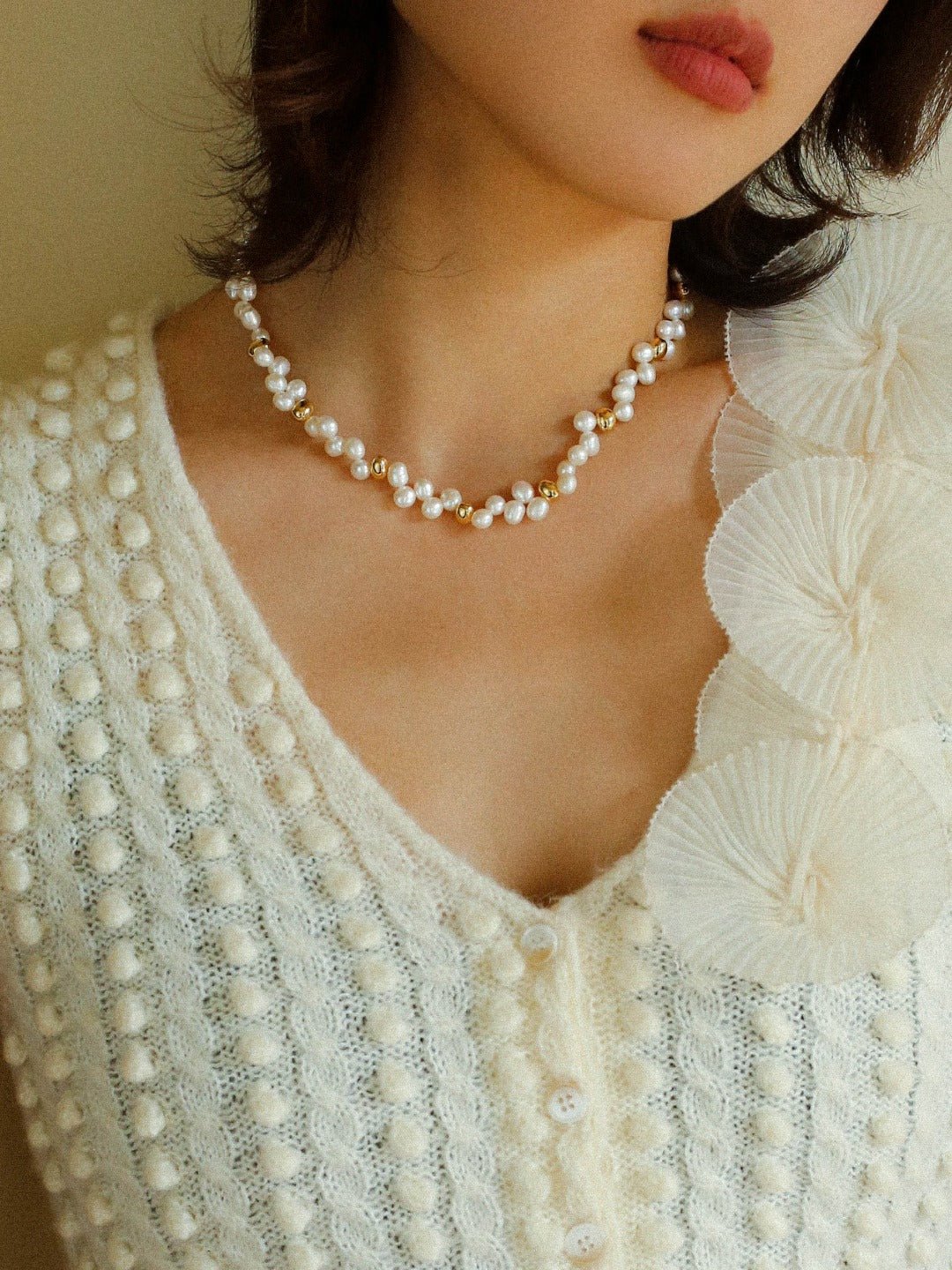 French Wheat Elegance Pearl Necklace gembea jewelry
