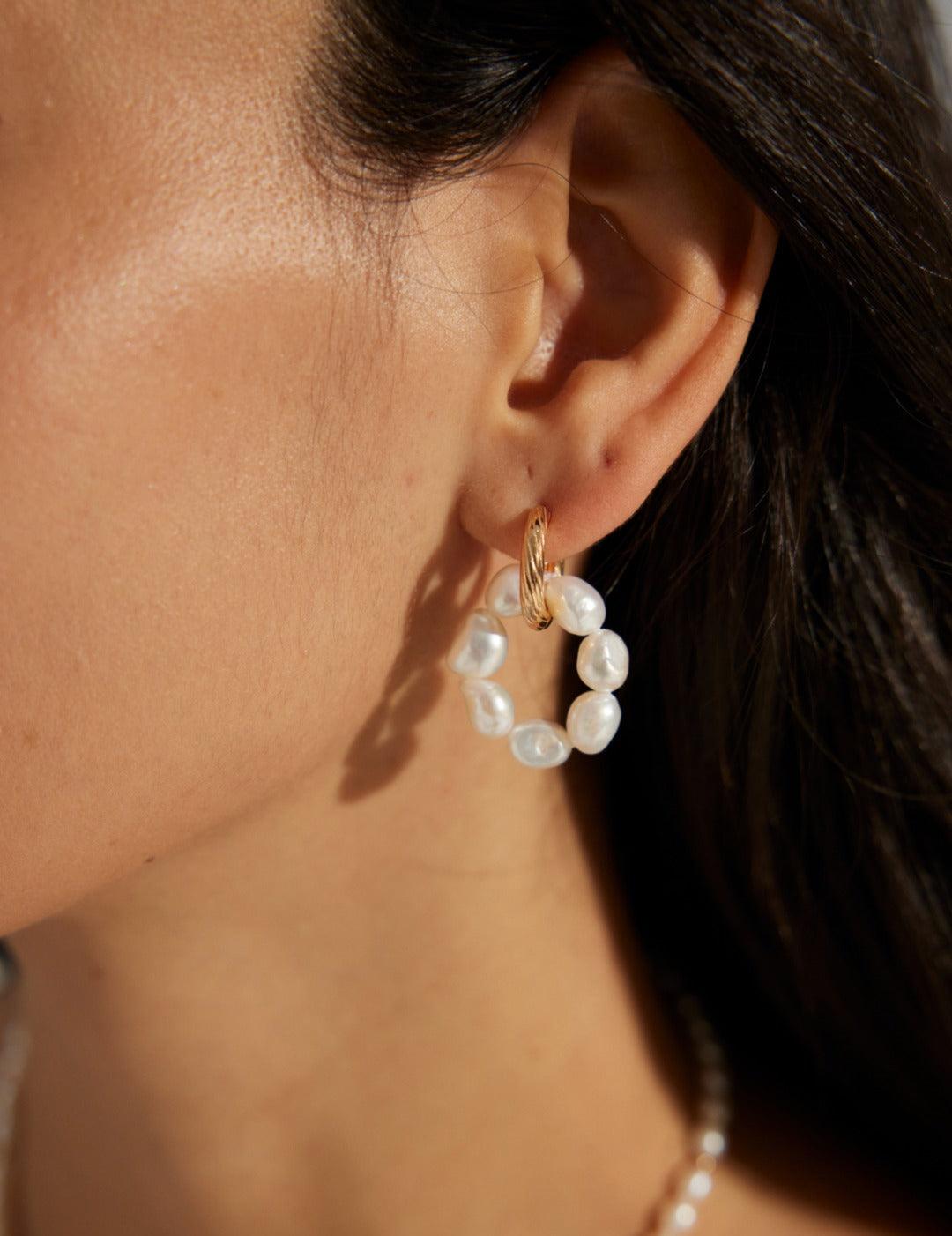 Freshwater Pearl Hoop Earrings - Gembea Jewelry