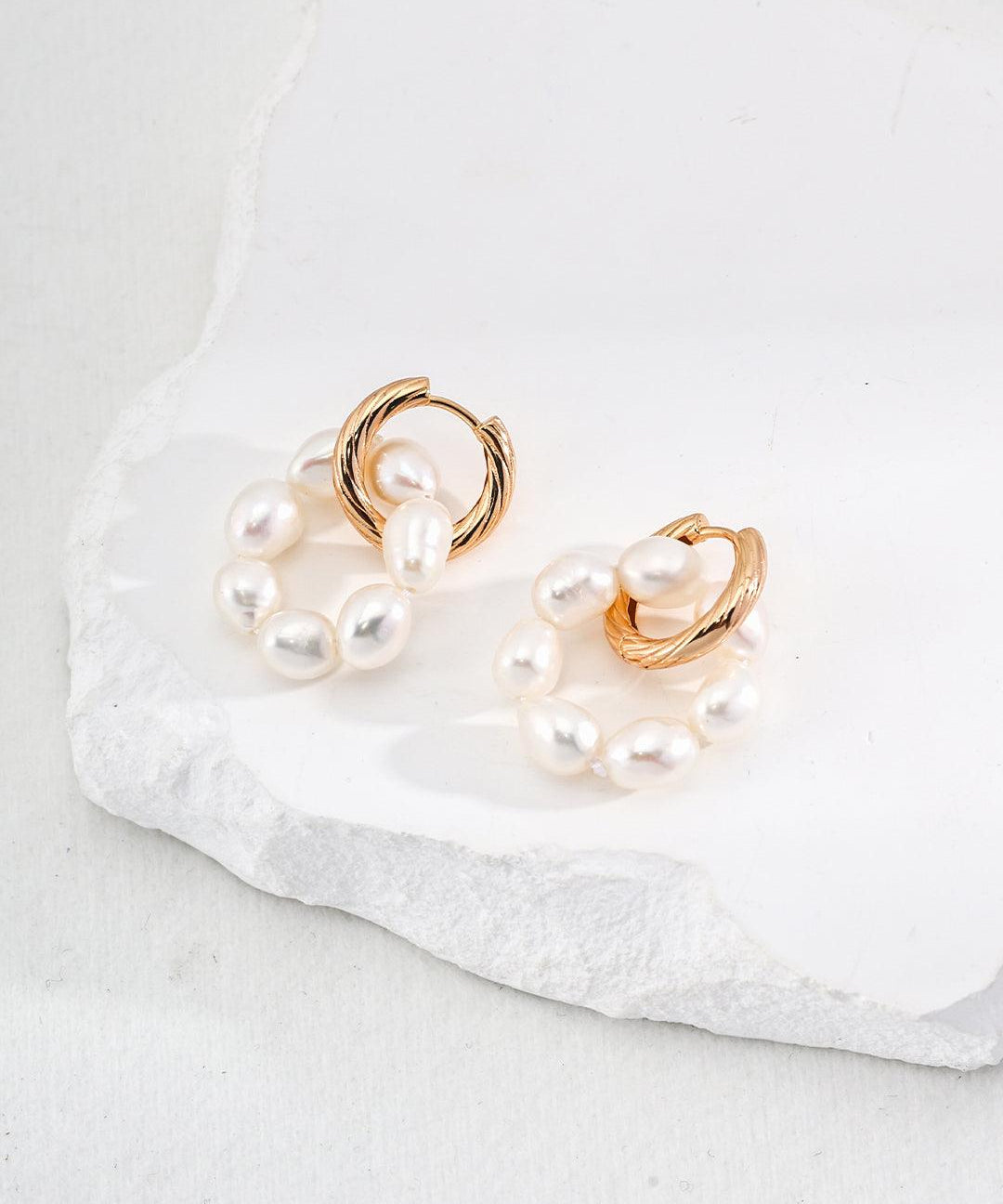 Freshwater Pearl Hoop Earrings - Gembea Jewelry