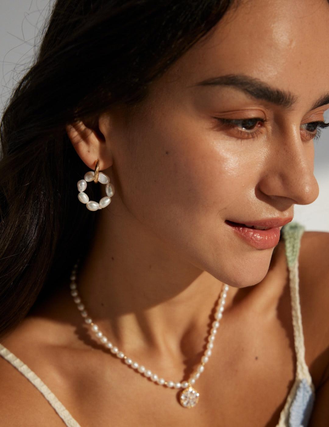 Freshwater Pearl Hoop Earrings - Gembea Jewelry