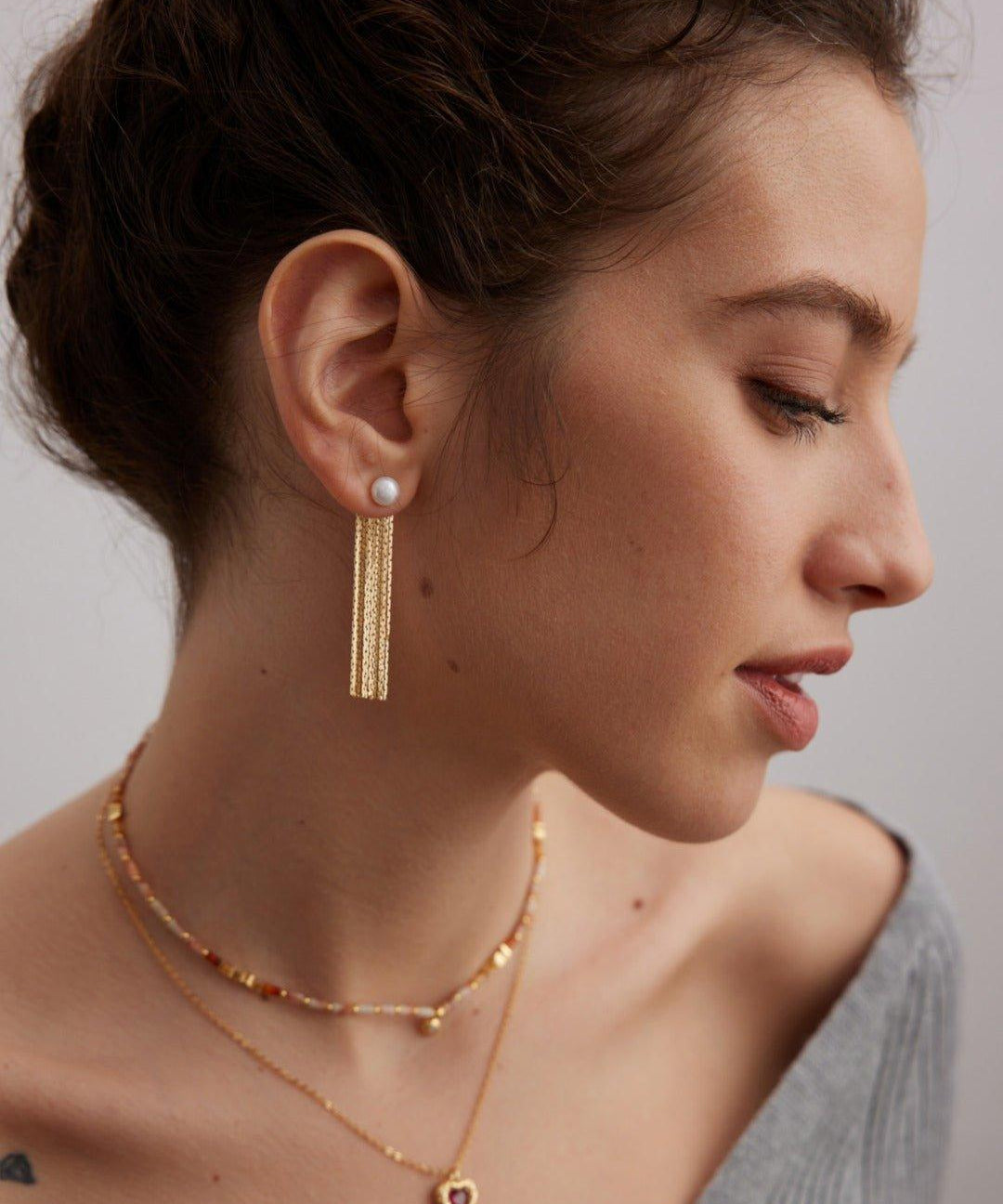 Freshwater Pearl 18K Gold Tassel Earrings - Gembea Jewelry