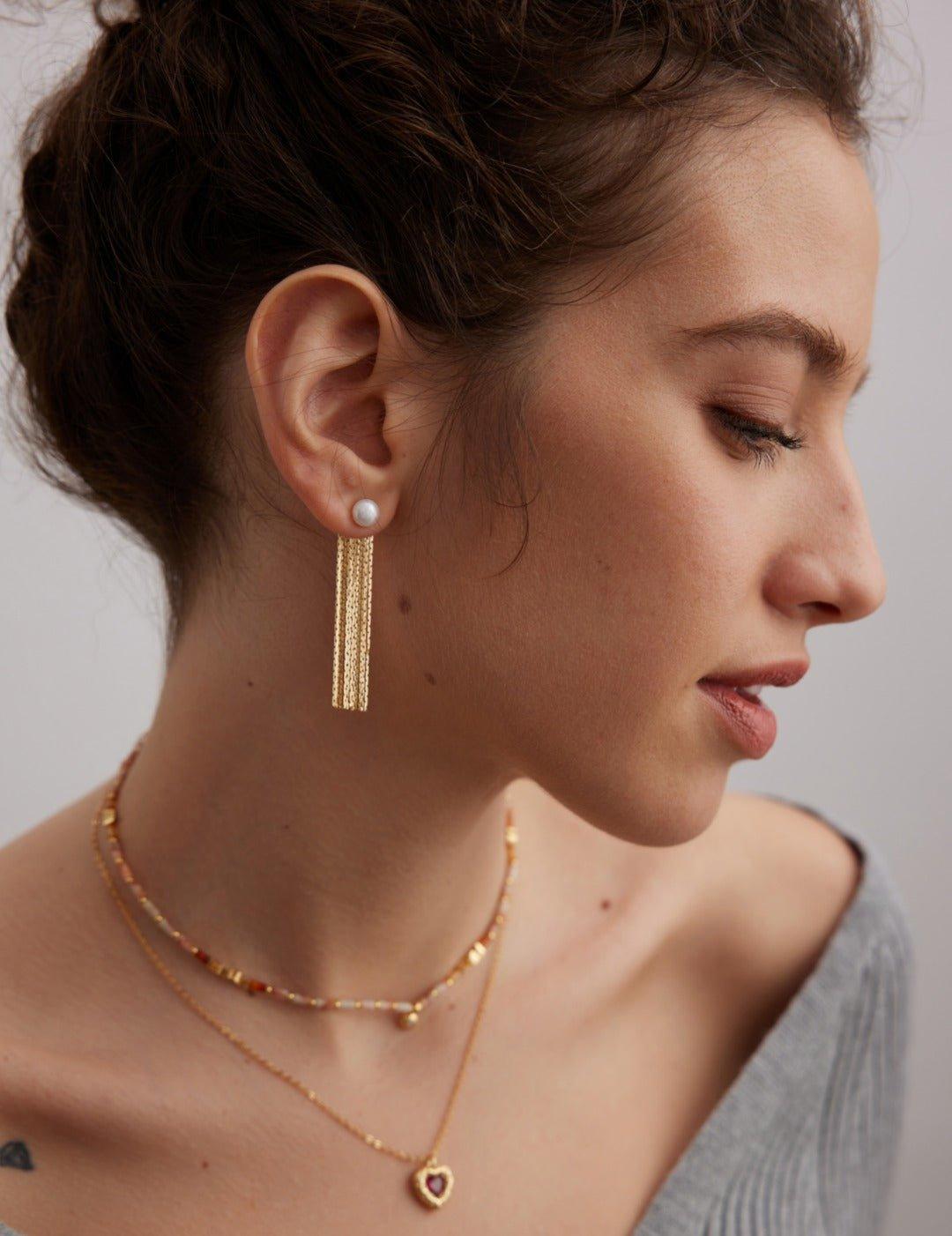 Freshwater Pearl 18K Gold Tassel Earrings - Gembea Jewelry