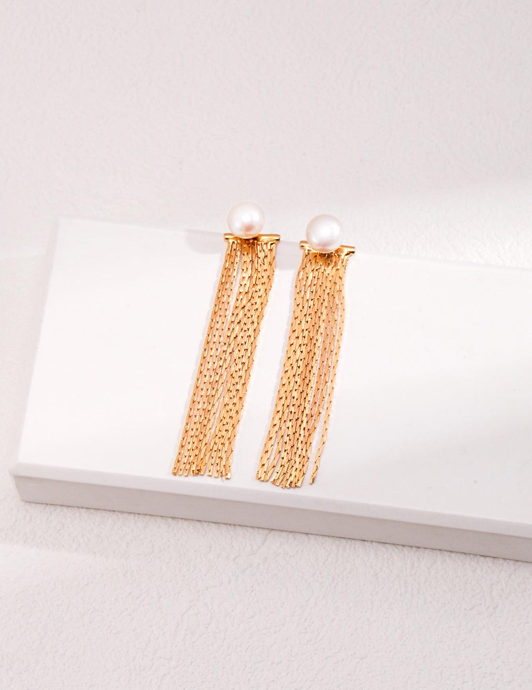 Freshwater Pearl 18K Gold Tassel Earrings - Gembea Jewelry