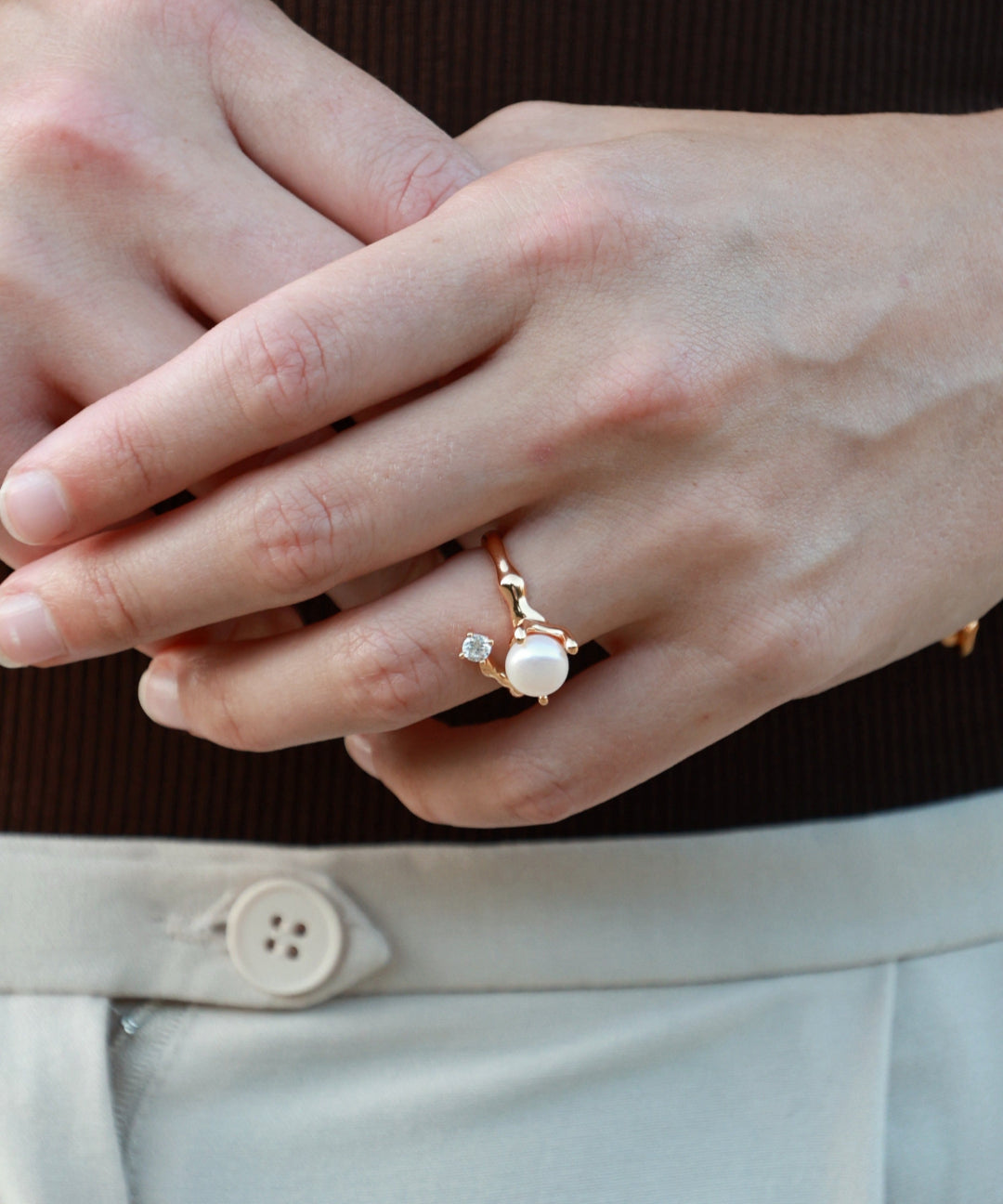 Freshwater Pearl Zircon Ring gembea jewelry