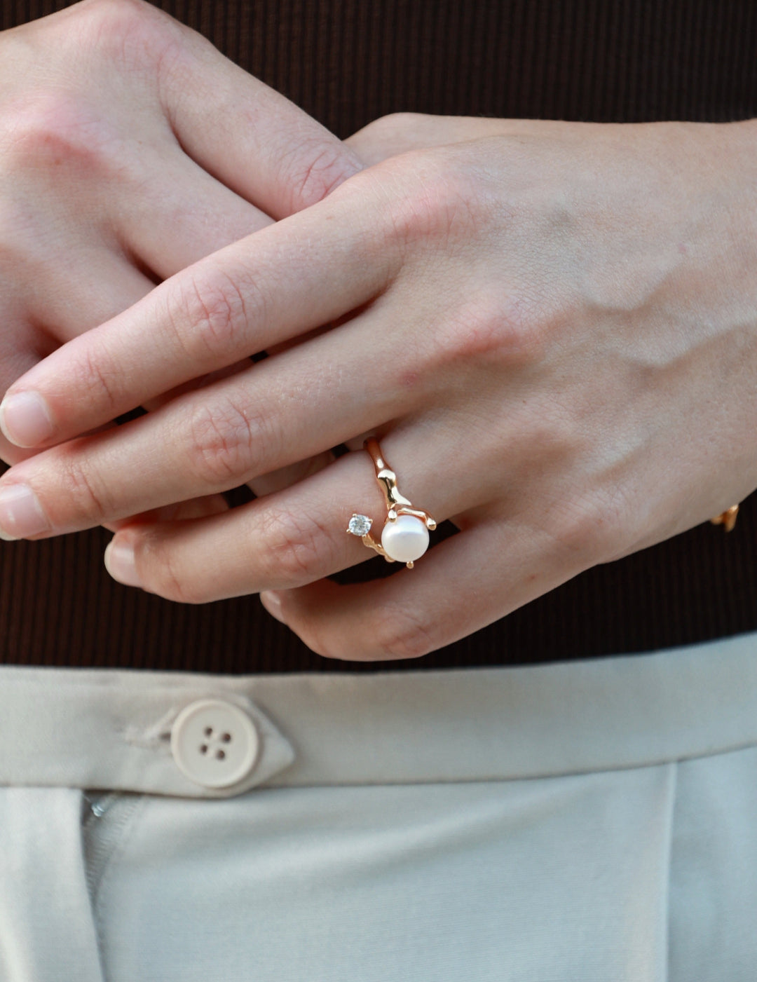 Freshwater Pearl Zircon Ring gembea jewelry