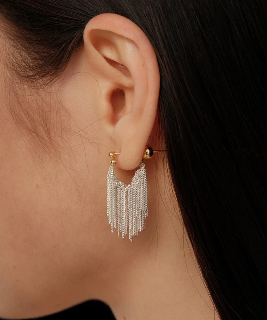 Galaxy Falls Series Bright Silver Tassel Earrings gembea jewelry