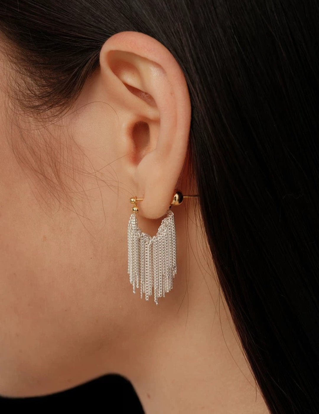 Galaxy Falls Series Bright Silver Tassel Earrings gembea jewelry