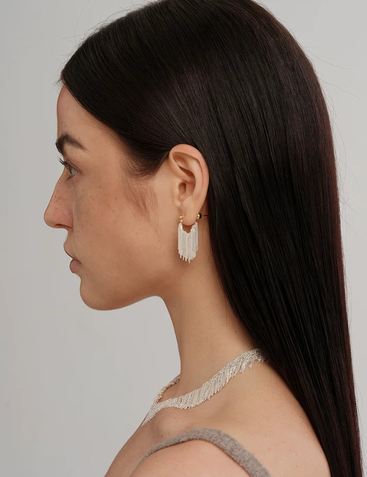 Galaxy Falls Series Bright Silver Tassel Earrings gembea jewelry