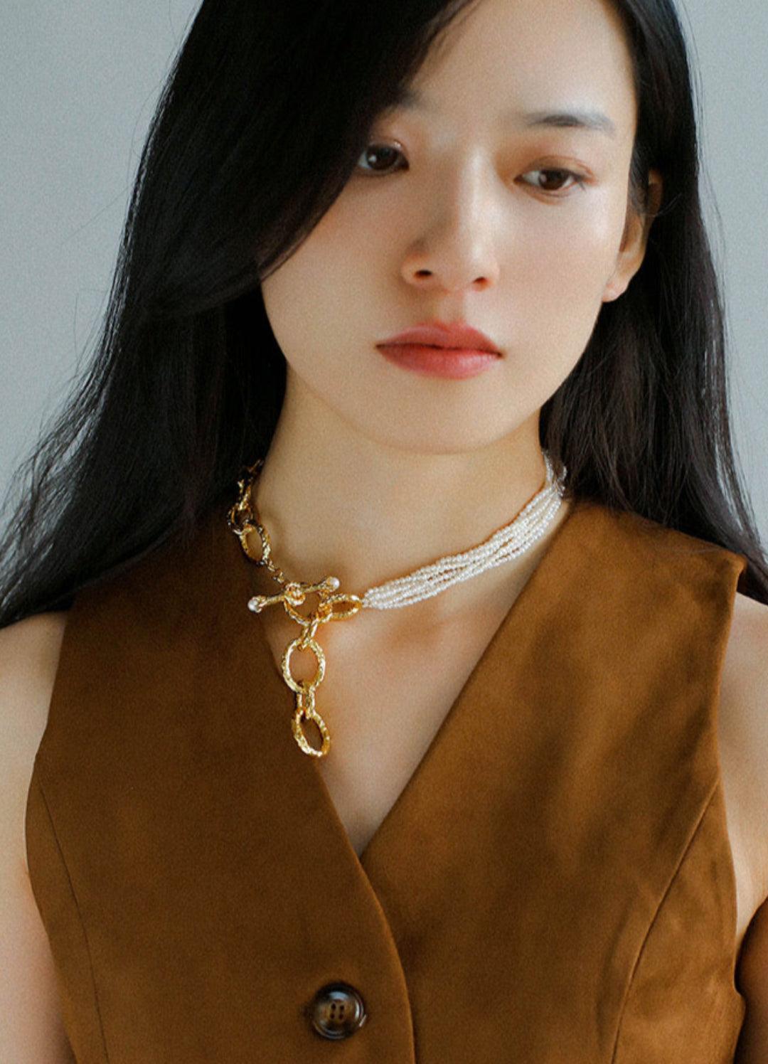 Galaxy Falls Series Multi-layered Pearl Necklace - Gembea Jewelry