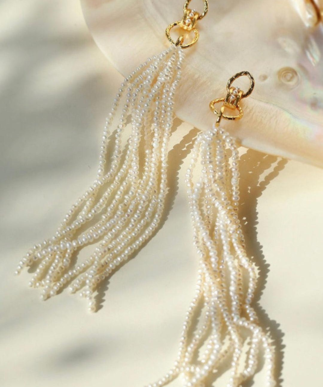 Galaxy Falls Series Rice Pearl Tassel Earrings - Gembea Jewelry