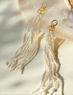 Galaxy Falls Series Rice Pearl Tassel Earrings - Gembea Jewelry
