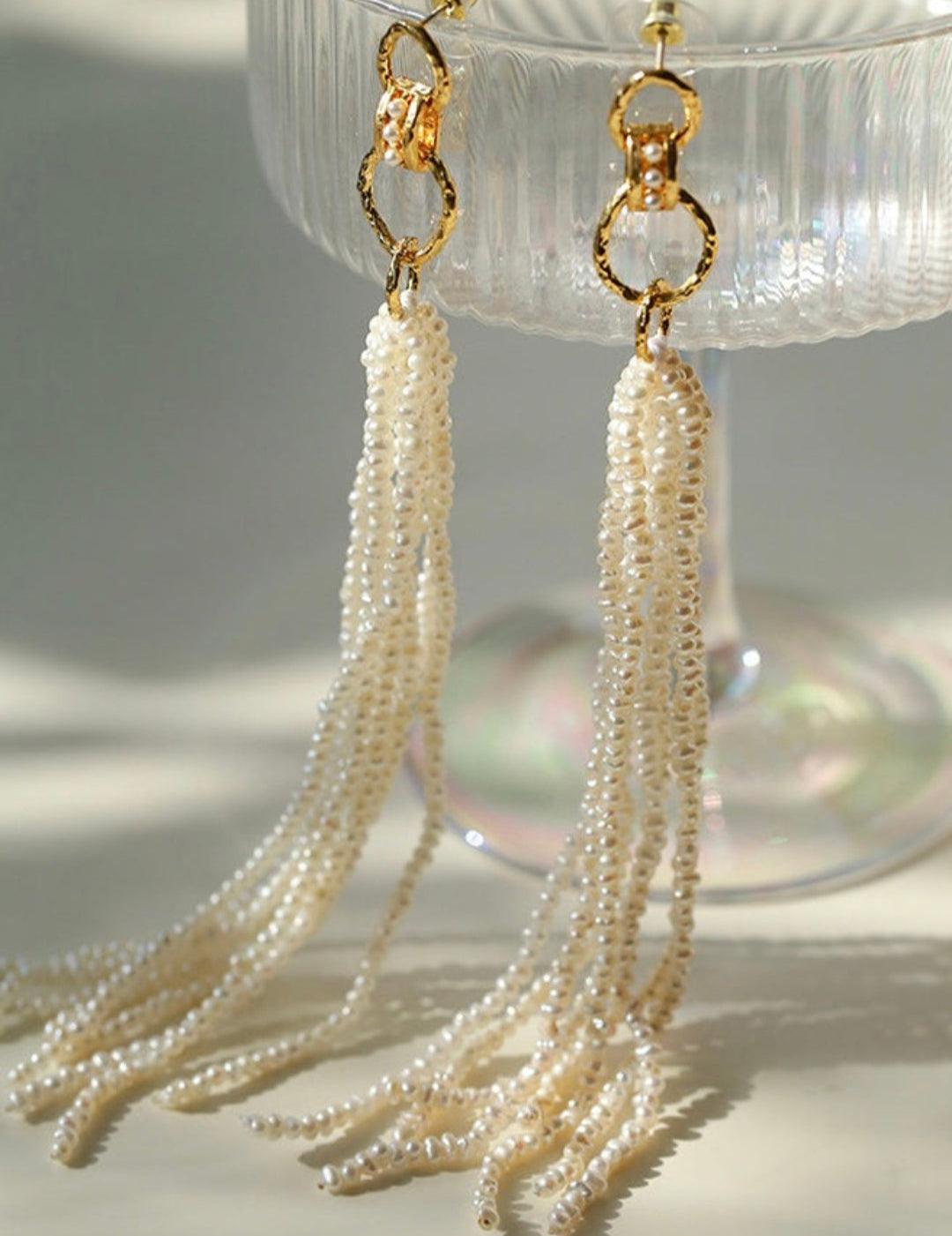Galaxy Falls Series Rice Pearl Tassel Earrings - Gembea Jewelry