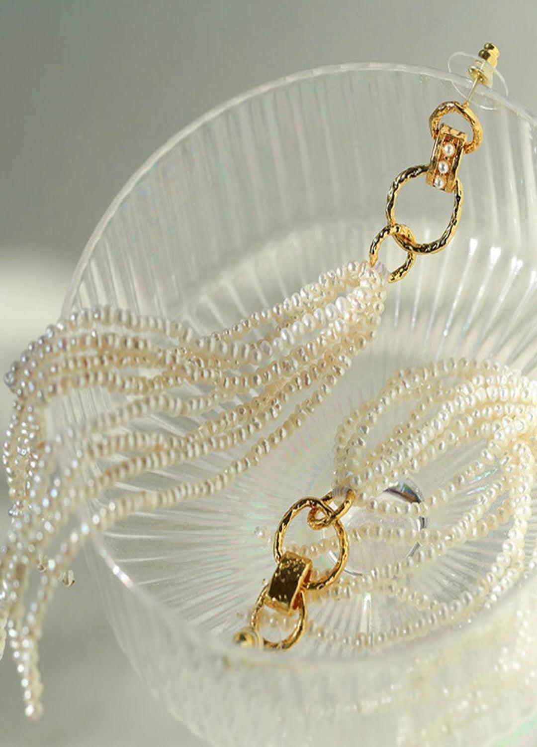 Galaxy Falls Series Rice Pearl Tassel Earrings - Gembea Jewelry