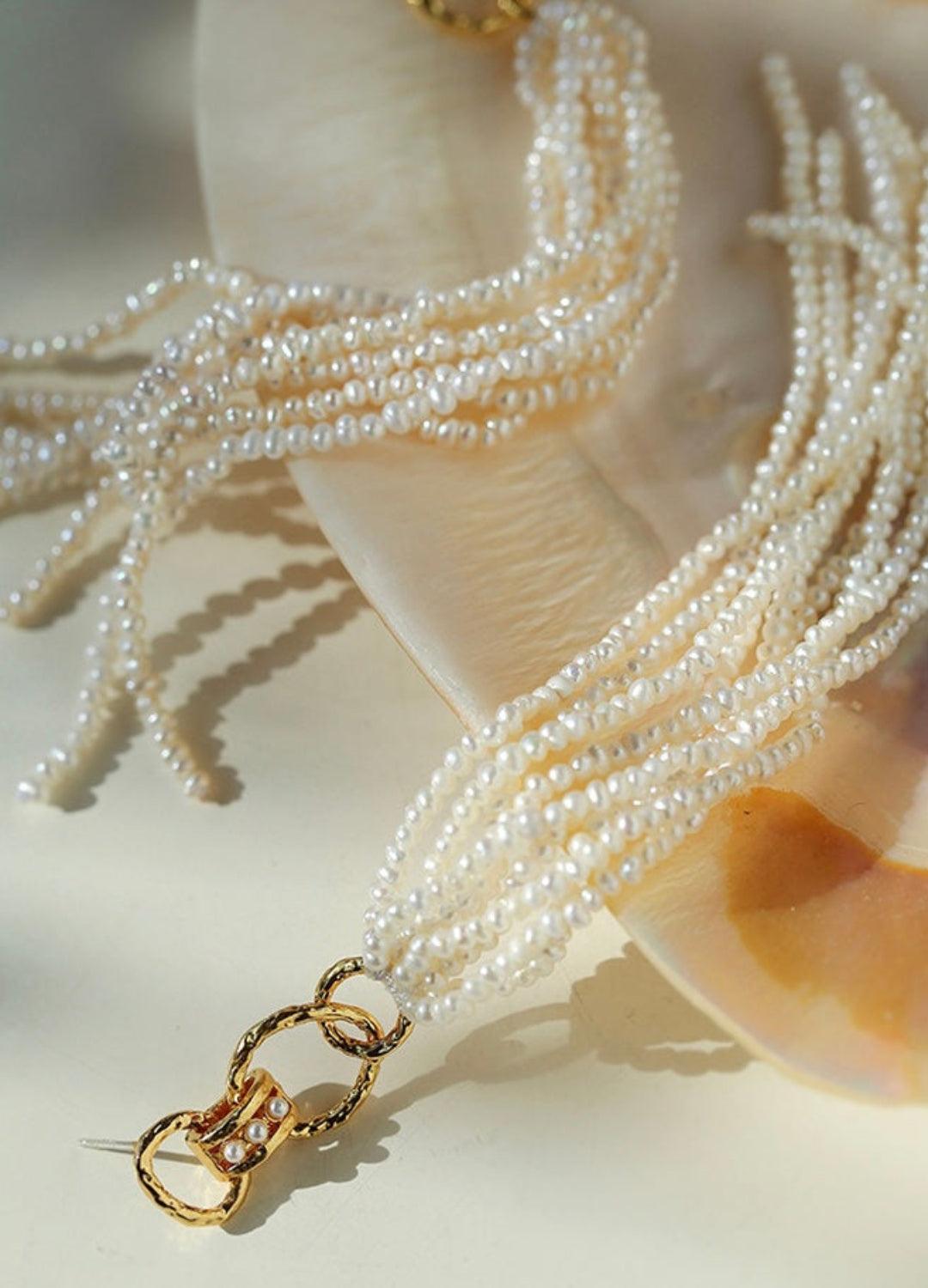 Galaxy Falls Series Rice Pearl Tassel Earrings - Gembea Jewelry