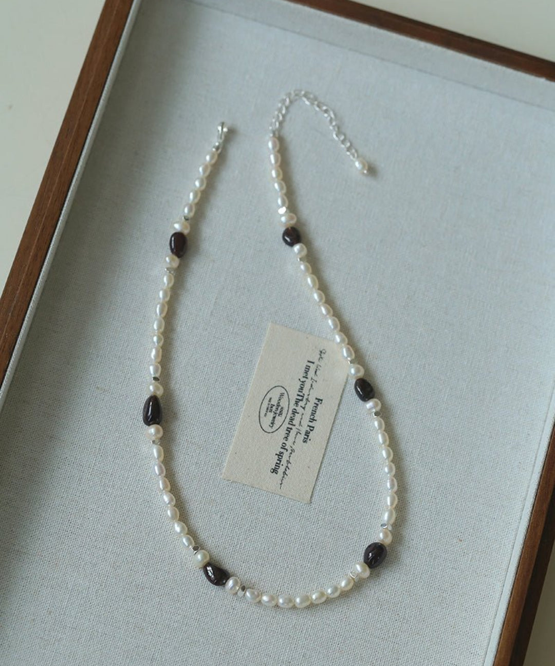 Garnet Stone Freshwater Pearl Beaded Necklace gembea jewelry