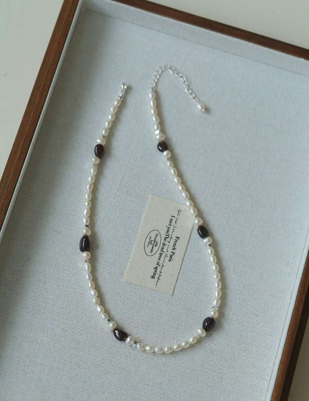 Garnet Stone Freshwater Pearl Beaded Necklace gembea jewelry