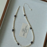 Garnet Stone Freshwater Pearl Beaded Necklace gembea jewelry