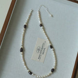 Garnet Stone Freshwater Pearl Beaded Necklace gembea jewelry