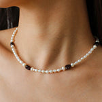 Garnet Stone Freshwater Pearl Beaded Necklace gembea jewelry
