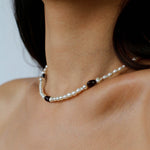 Garnet Stone Freshwater Pearl Beaded Necklace gembea jewelry