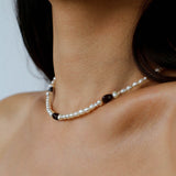 Garnet Stone Freshwater Pearl Beaded Necklace gembea jewelry