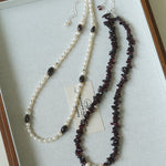Garnet Stone Freshwater Pearl Beaded Necklace gembea jewelry