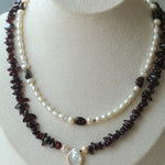 Garnet Stone Freshwater Pearl Beaded Necklace gembea jewelry