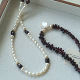 Garnet Stone Freshwater Pearl Beaded Necklace gembea jewelry
