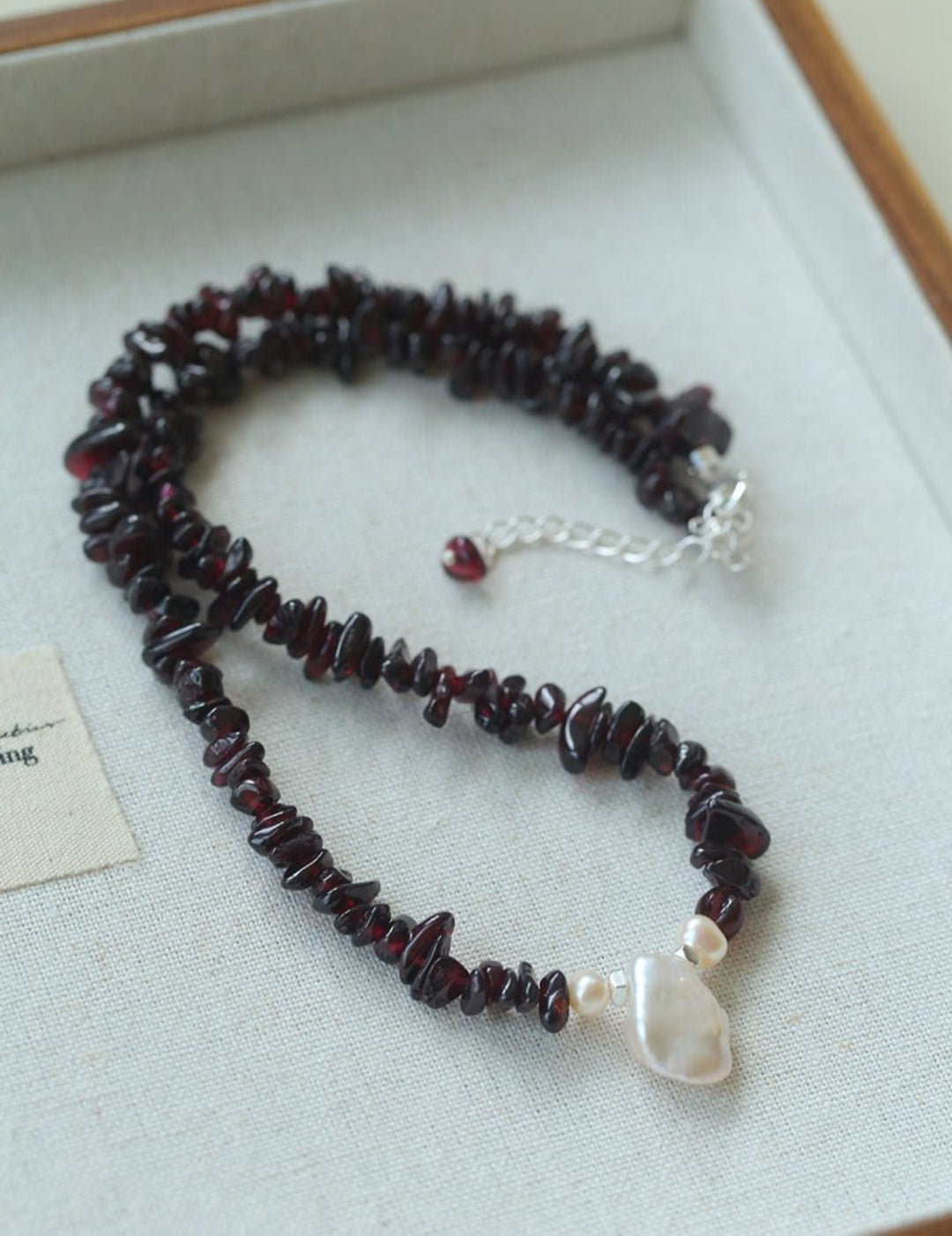 Garnet Stone Petal Baroque Pearl Necklace gembea jewelry