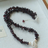 Garnet Stone Petal Baroque Pearl Necklace gembea jewelry