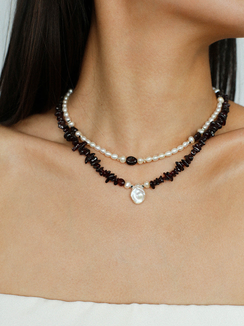 Garnet Stone Petal Baroque Pearl Necklace gembea jewelry