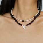 Garnet Stone Petal Baroque Pearl Necklace gembea jewelry