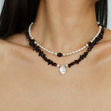 Garnet Stone Petal Baroque Pearl Necklace gembea jewelry