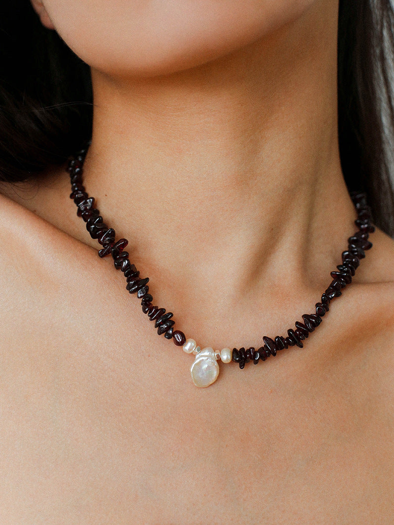 Garnet Stone Petal Baroque Pearl Necklace gembea jewelry