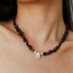 Garnet Stone Petal Baroque Pearl Necklace gembea jewelry