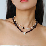 Garnet Stone Petal Baroque Pearl Necklace gembea jewelry