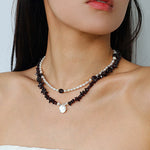 Garnet Stone Petal Baroque Pearl Necklace gembea jewelry