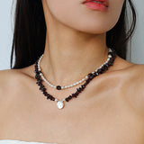 Garnet Stone Petal Baroque Pearl Necklace gembea jewelry