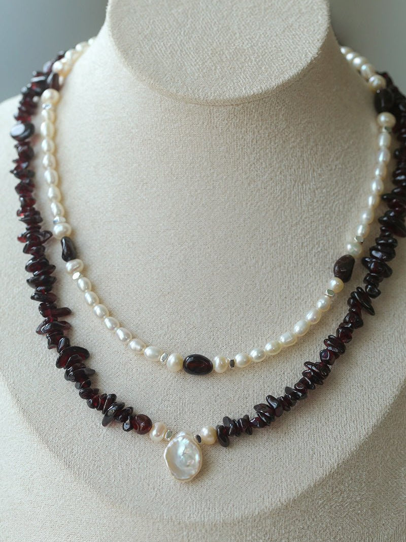 Garnet Stone Petal Baroque Pearl Necklace gembea jewelry