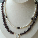 Garnet Stone Petal Baroque Pearl Necklace gembea jewelry