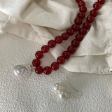 Red Agate Baroque Pearl Pendant Necklace - Gembea Jewelry